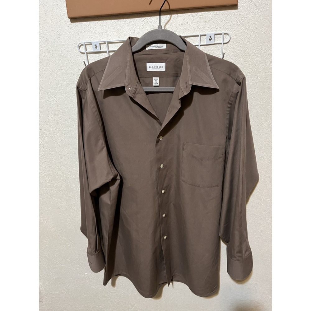 Men's Van Heusen dress Shirt button cuffs, Olive Green, 16 32/33GUC - Picture 6 of 9
